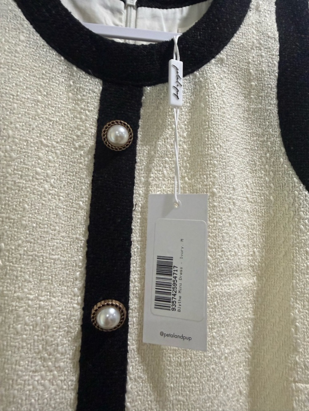 Petal & Pup Cream Shift Dress with Black Trim and Pearl Buttons - Picture 2 of 4